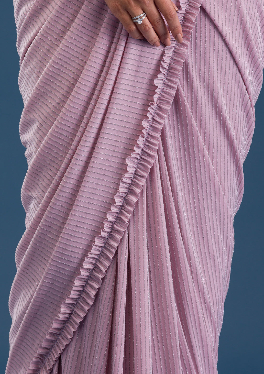 Pink Georgette Mirrorwork Saree With Matching Blouse Piece