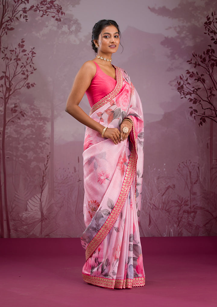 Pink Printed Georgette Saree