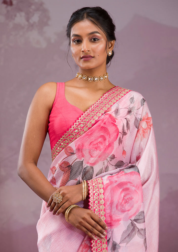 Pink Printed Georgette Saree