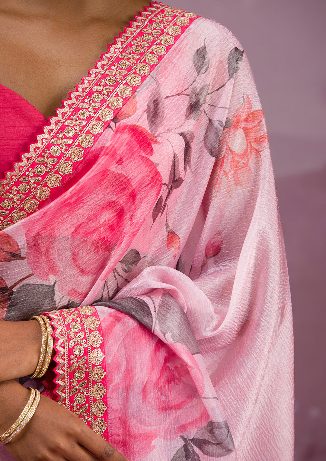 Pink Printed Georgette Saree