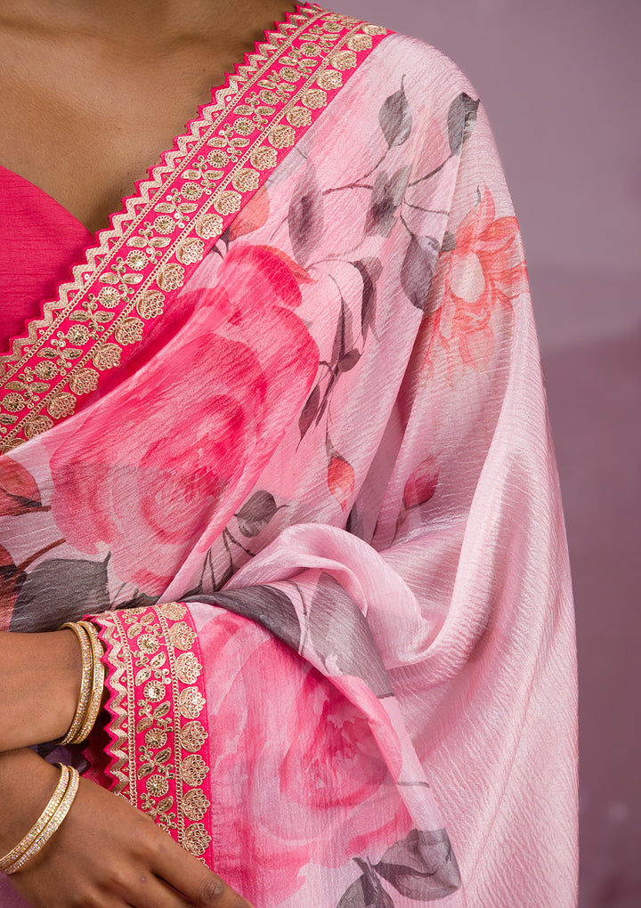 Pink Printed Georgette Saree