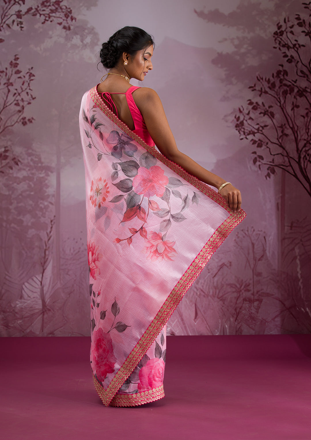 Pink Printed Georgette Saree