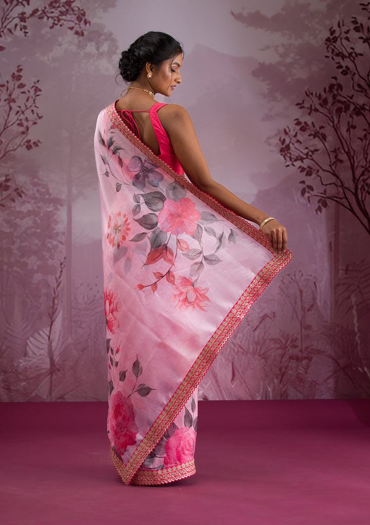 Pink Printed Georgette Saree