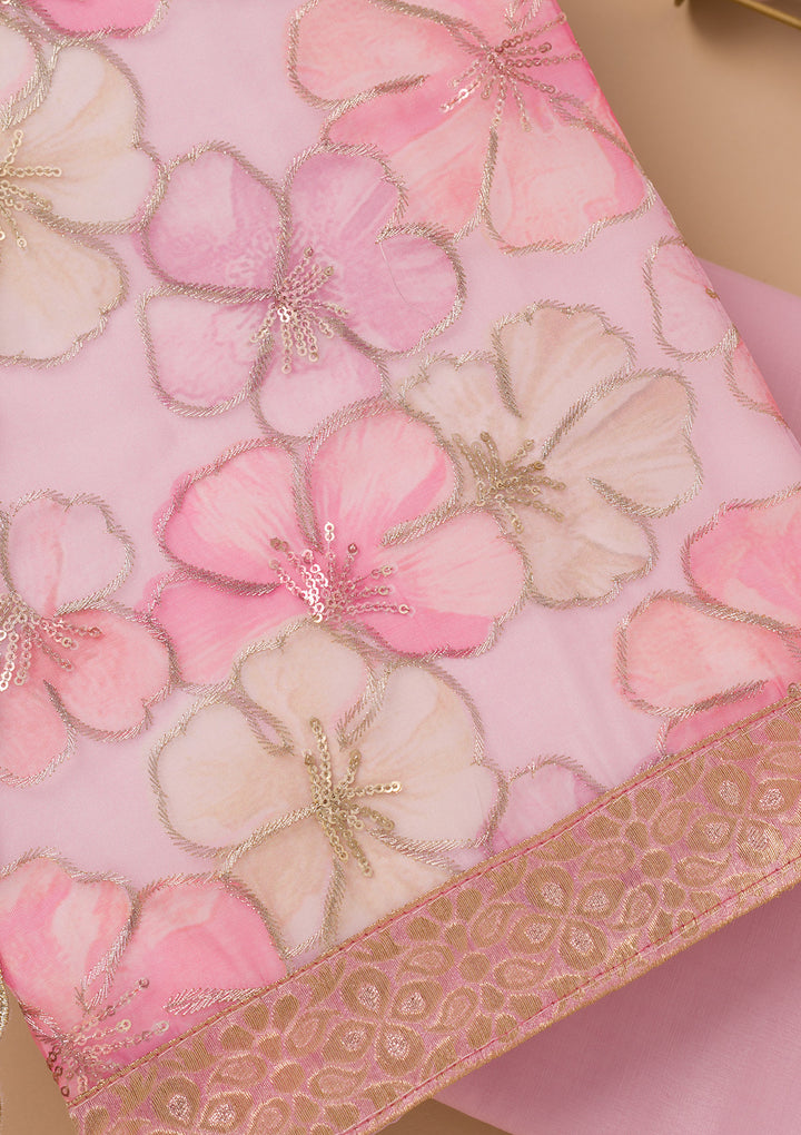 Pink Printed Organza Unstitched Salwar Suit