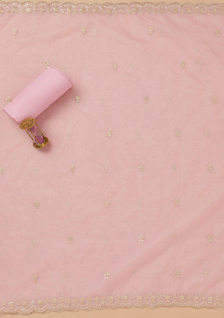 Pink Printed Organza Unstitched Salwar Suit