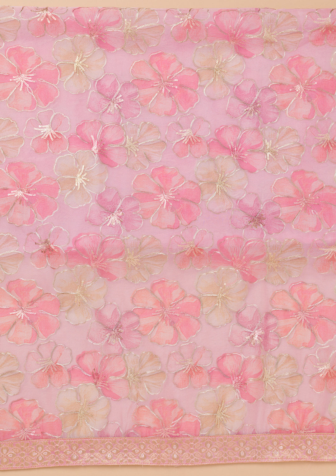 Pink Printed Organza Unstitched Salwar Suit