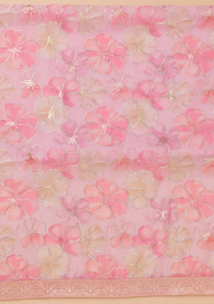 Pink Printed Organza Unstitched Salwar Suit