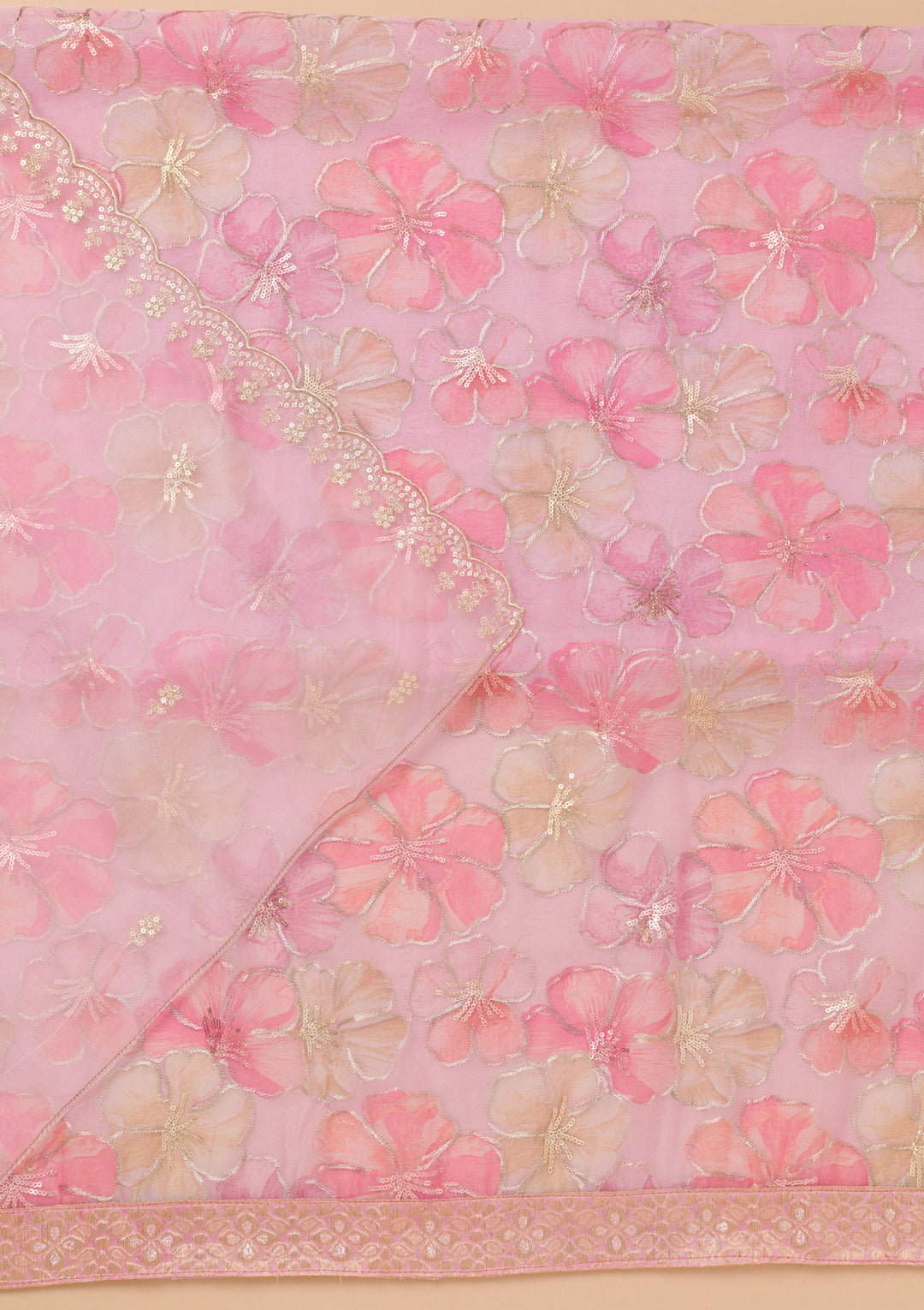 Pink Printed Organza Unstitched Salwar Suit