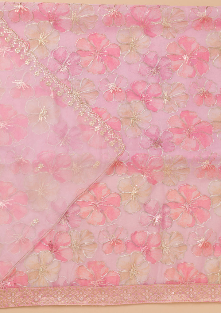 Pink Printed Organza Unstitched Salwar Suit