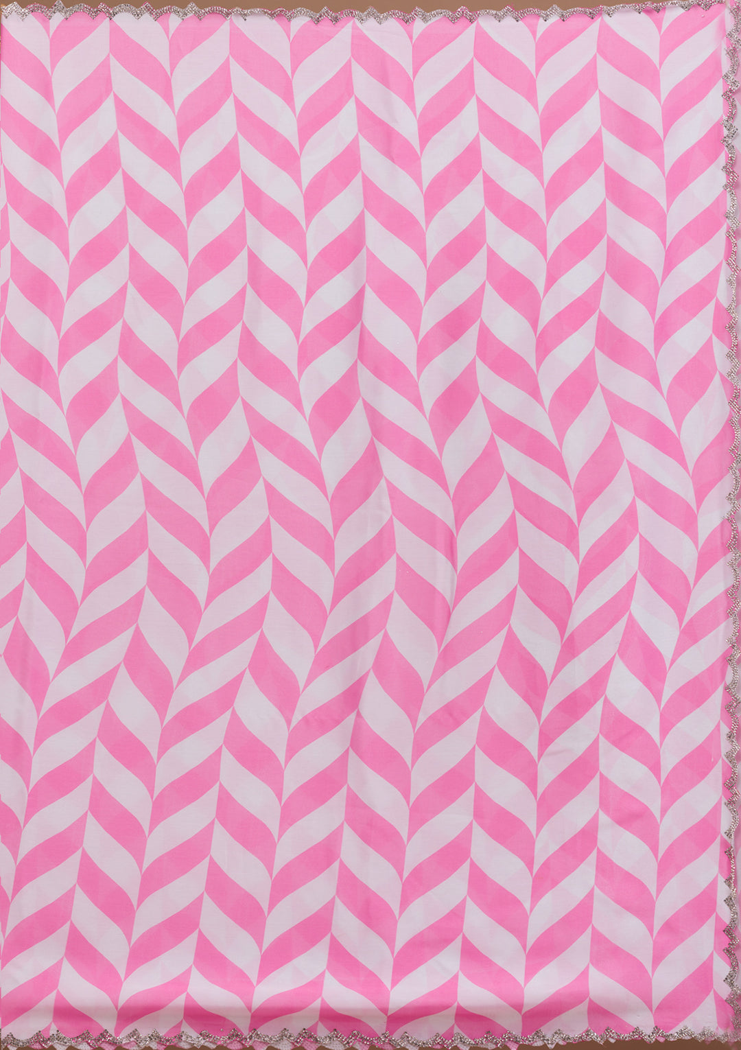 Pink Stonework (Silver) Semi Crepe Saree