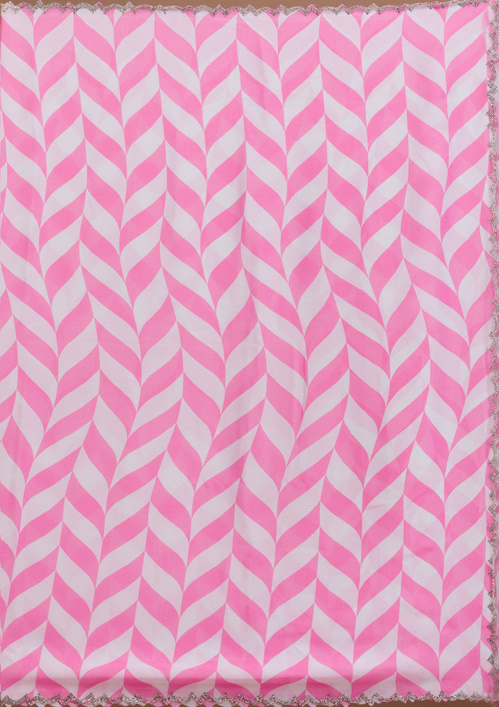 Pink Stonework (Silver) Semi Crepe Saree