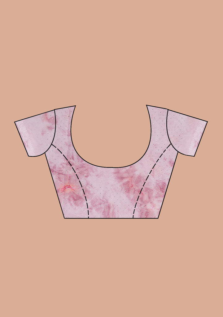 Pink Printed Satin Saree