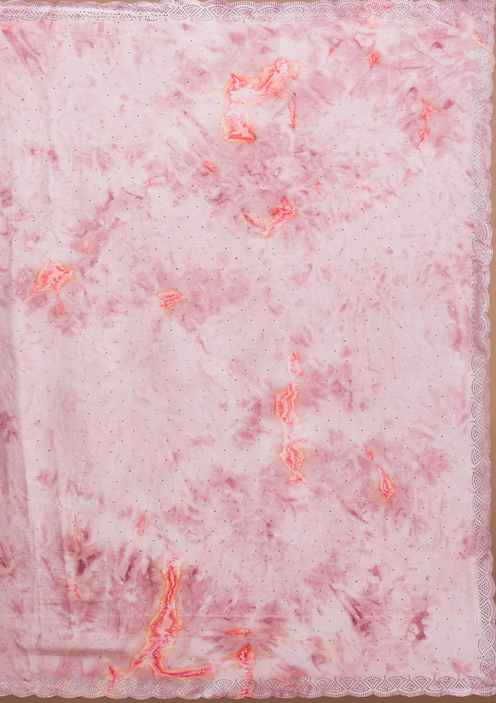 Pink Printed Satin Saree