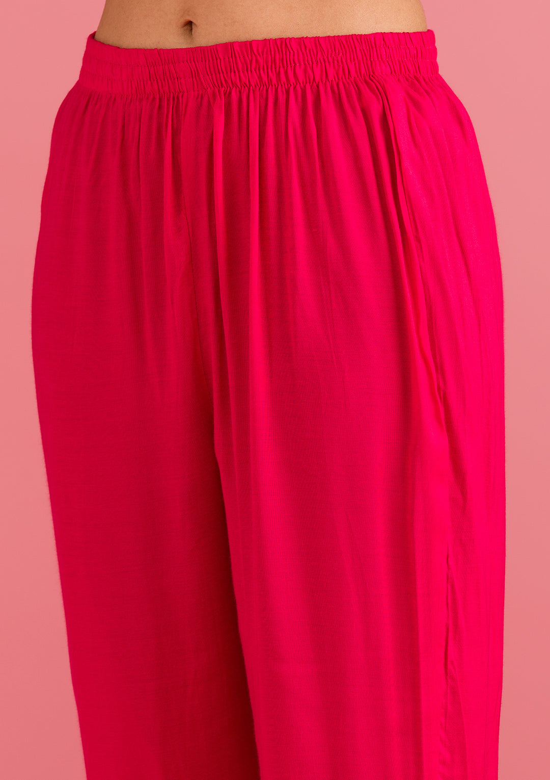 Pink Crepe Floral Mirrorwork A Line Kurta With Pant Regular And Dupatta