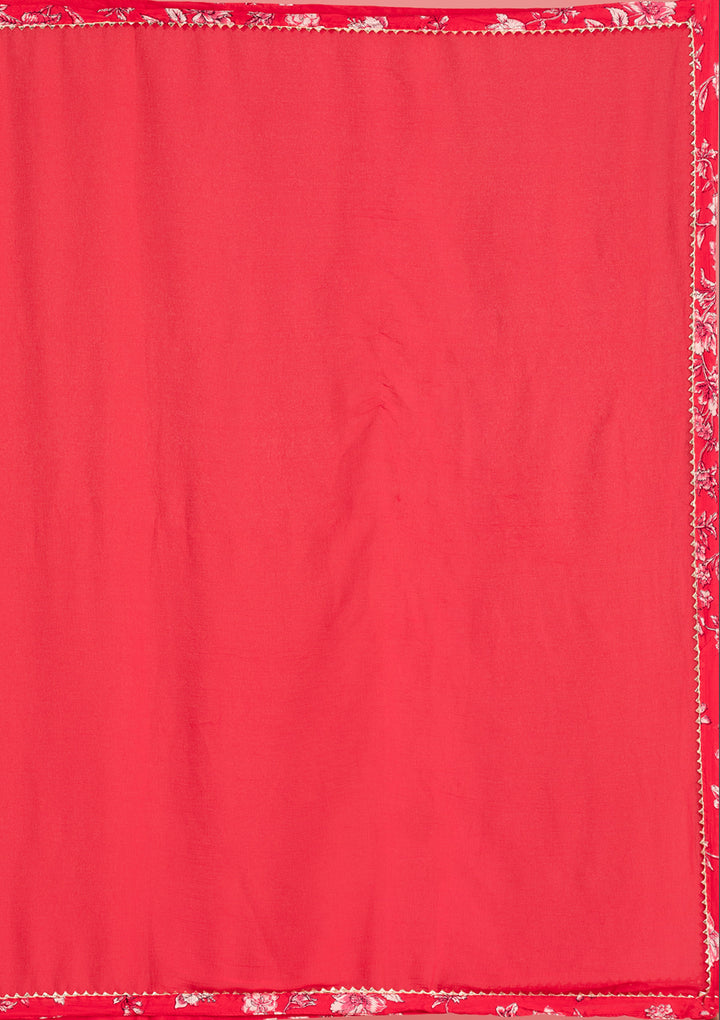 Pink Crepe Floral Mirrorwork A Line Kurta With Pant Regular And Dupatta