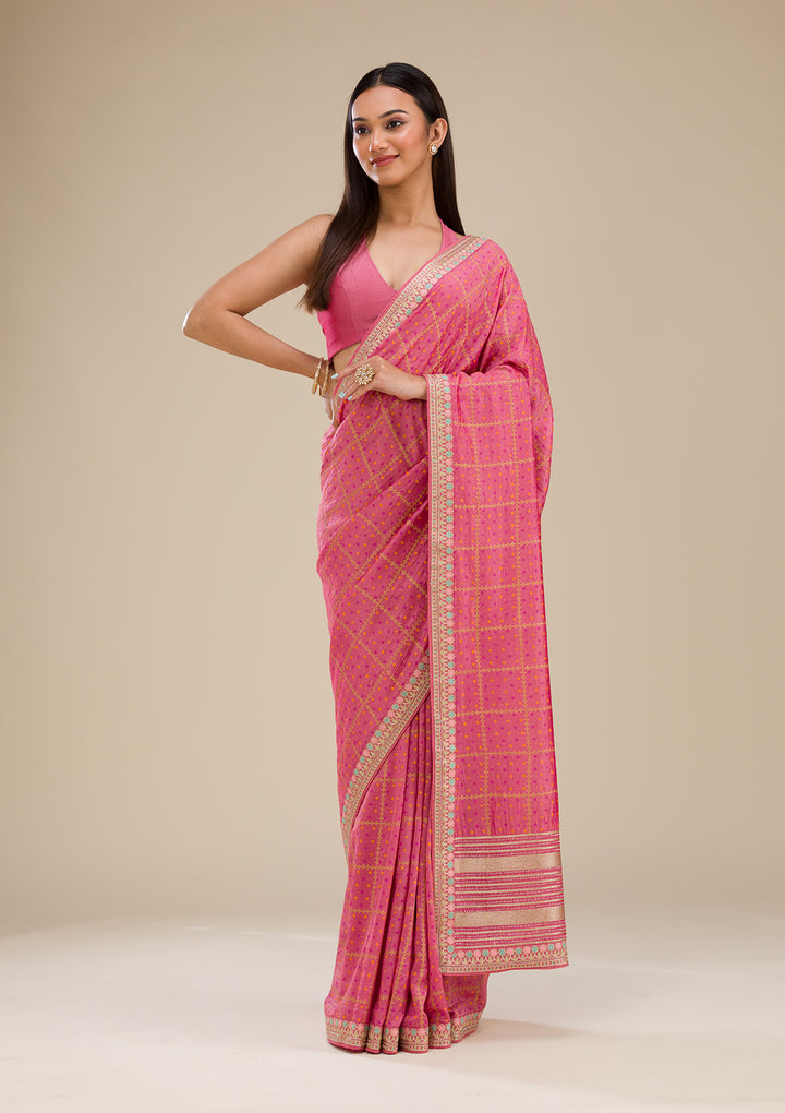 Pink Printed Soft Silk Saree
