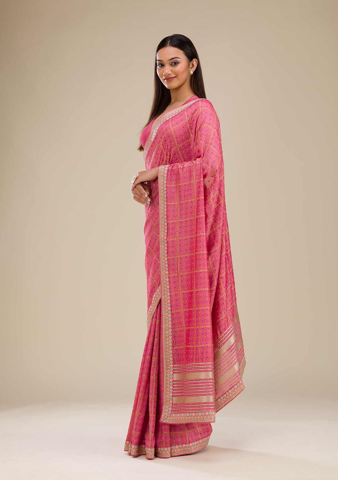Pink Printed Soft Silk Saree