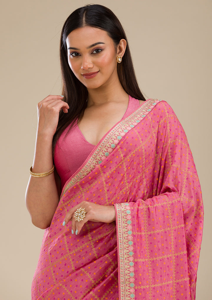 Pink Printed Soft Silk Saree
