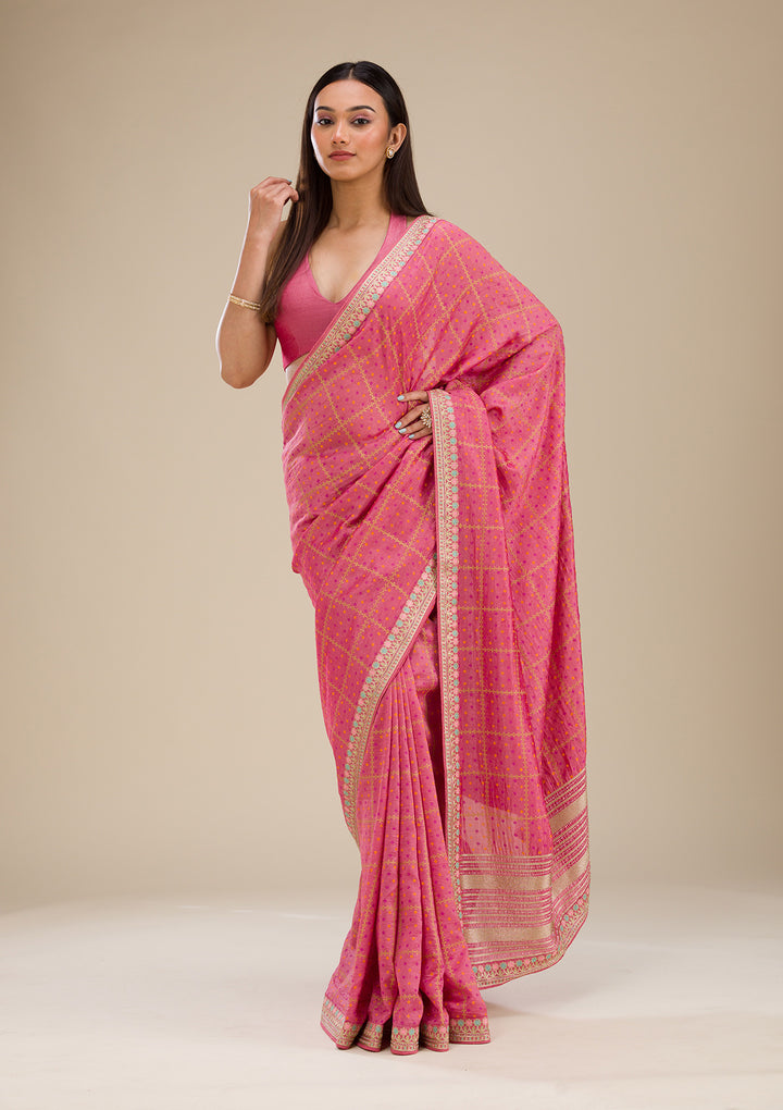 Pink Printed Soft Silk Saree