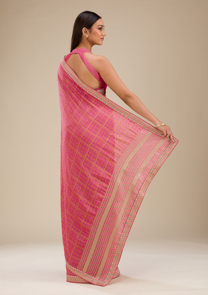 Pink Printed Soft Silk Saree