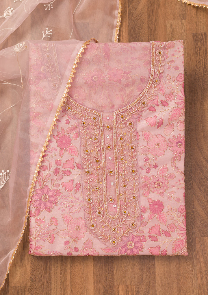 Koskii Tissue Pink Salwar Suit – Unstitched with Elegant Cutdana Embroidery