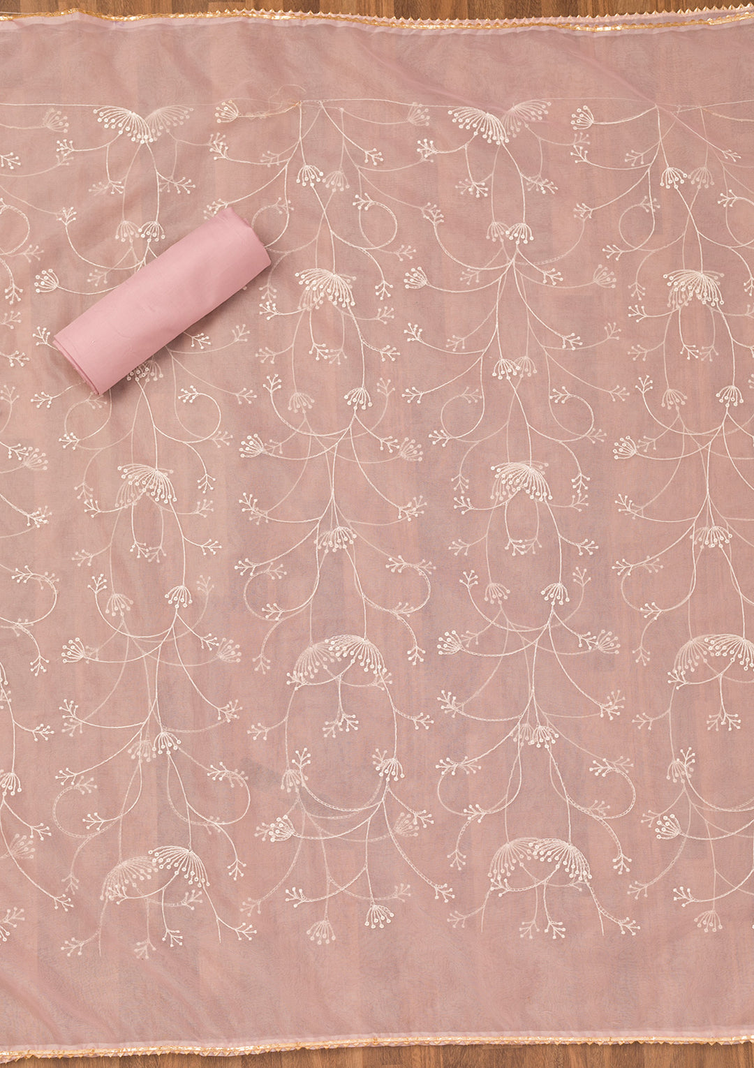 Koskii Tissue Pink Salwar Suit – Unstitched with Elegant Cutdana Embroidery