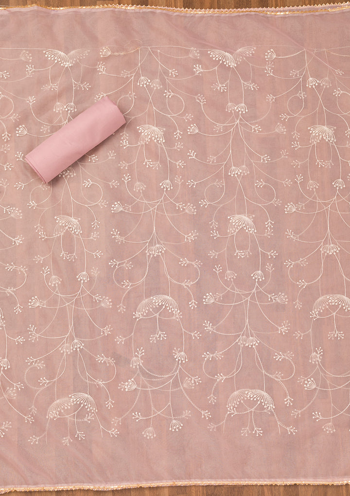 Koskii Tissue Pink Salwar Suit – Unstitched with Elegant Cutdana Embroidery
