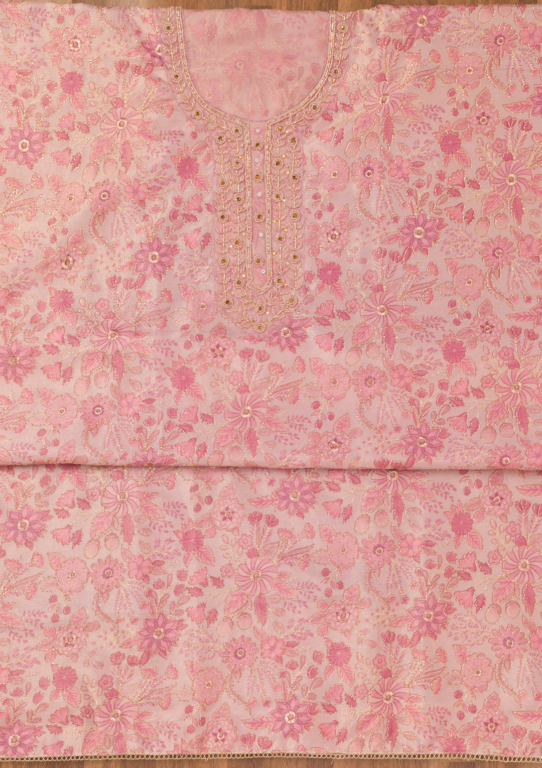 Koskii Tissue Pink Salwar Suit – Unstitched with Elegant Cutdana Embroidery