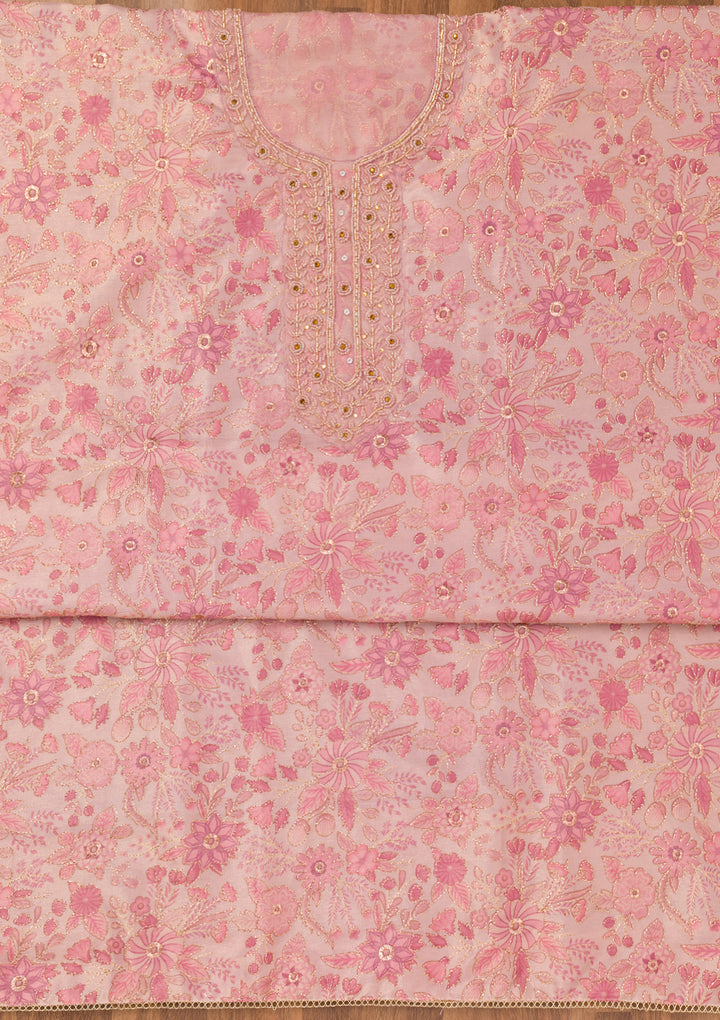 Koskii Tissue Pink Salwar Suit – Unstitched with Elegant Cutdana Embroidery