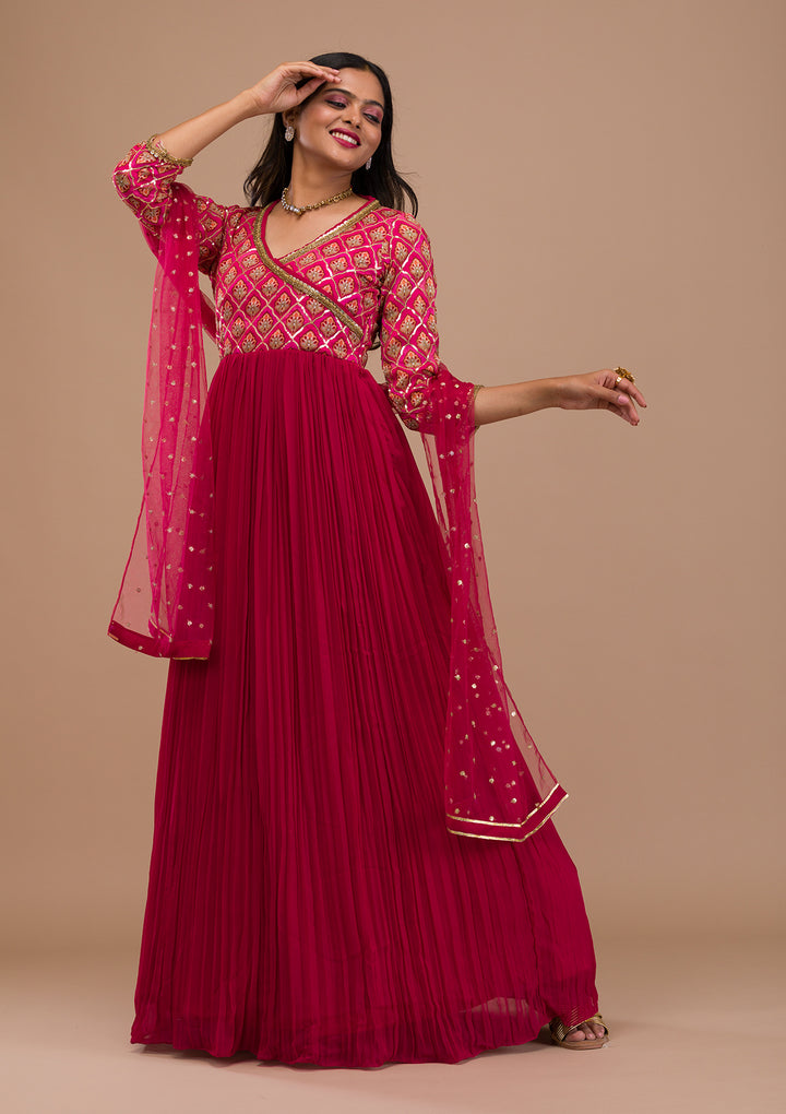 Pink Multi Georgette Sequins Anarkali Kurta With Pant Regular And Dupatta