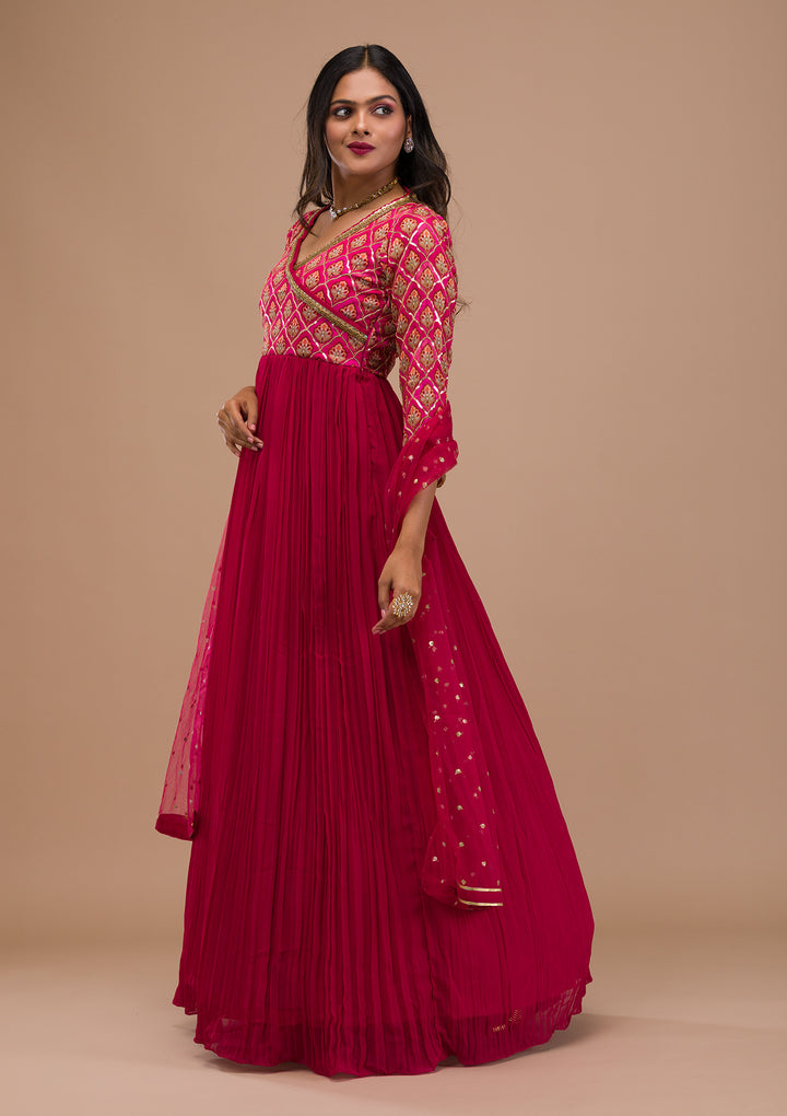 Pink Multi Georgette Sequins Anarkali Kurta With Pant Regular And Dupatta