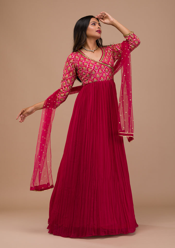 Pink Multi Georgette Sequins Anarkali Kurta With Pant Regular And Dupatta