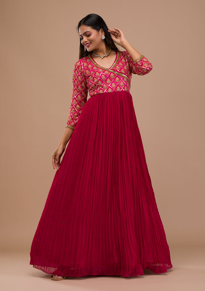 Pink Multi Georgette Sequins Anarkali Kurta With Pant Regular And Dupatta