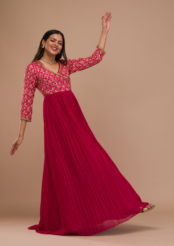 Pink Multi Georgette Sequins Anarkali Kurta With Pant Regular And Dupatta