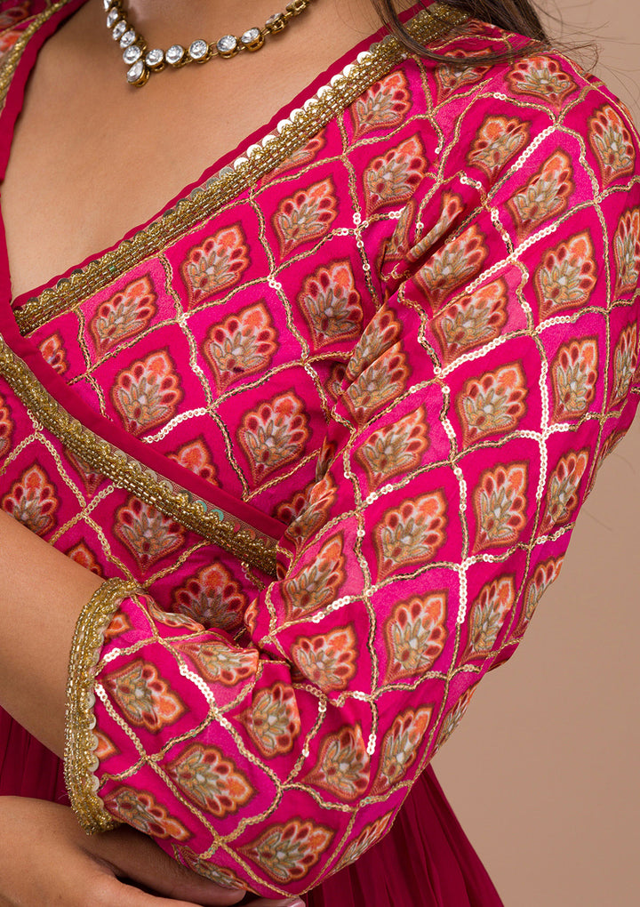 Pink Multi Georgette Sequins Anarkali Kurta With Pant Regular And Dupatta