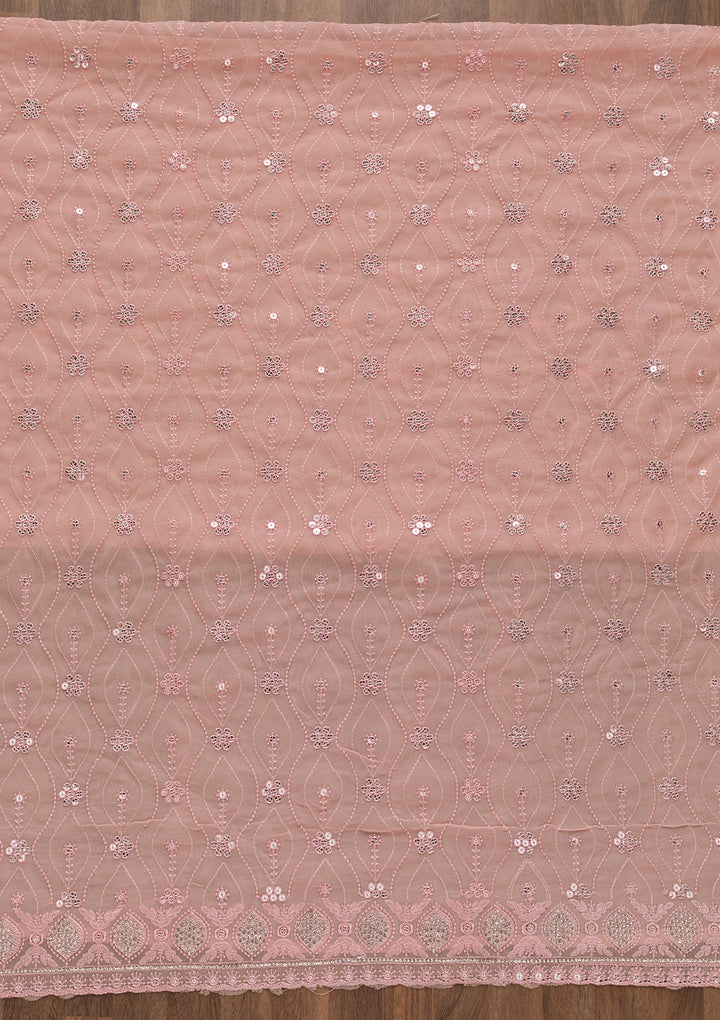 Peach Georgette Sequins Unstitched Dress Material With Matching Bottom And Dupatta