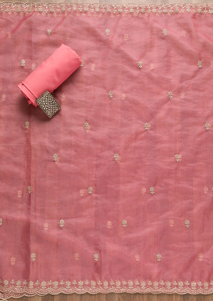 Pink Sequins Organza Unstitched Salwar Suit