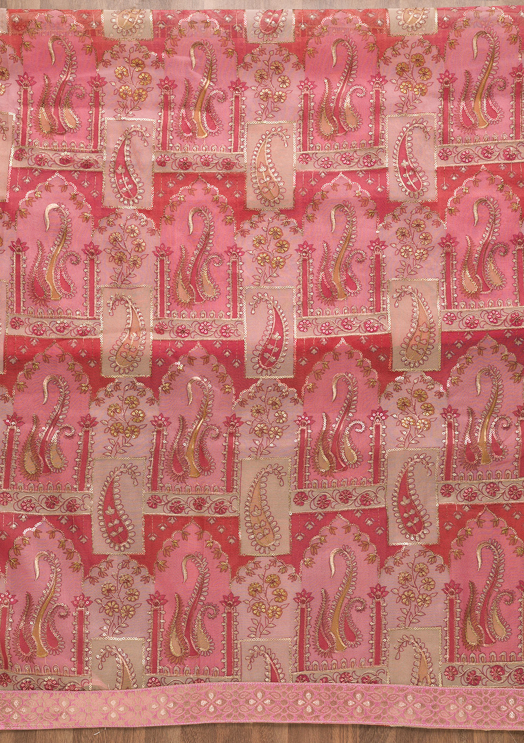 Pink Sequins Organza Unstitched Salwar Suit