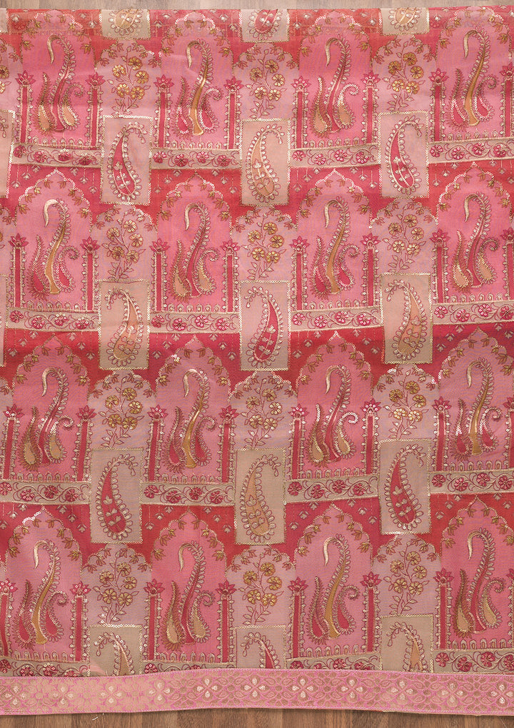 Pink Sequins Organza Unstitched Salwar Suit