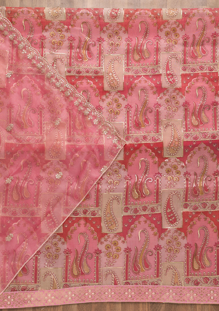 Pink Sequins Organza Unstitched Salwar Suit