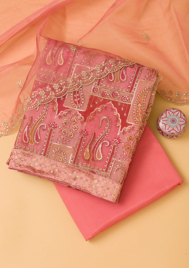Pink Sequins Organza Unstitched Salwar Suit