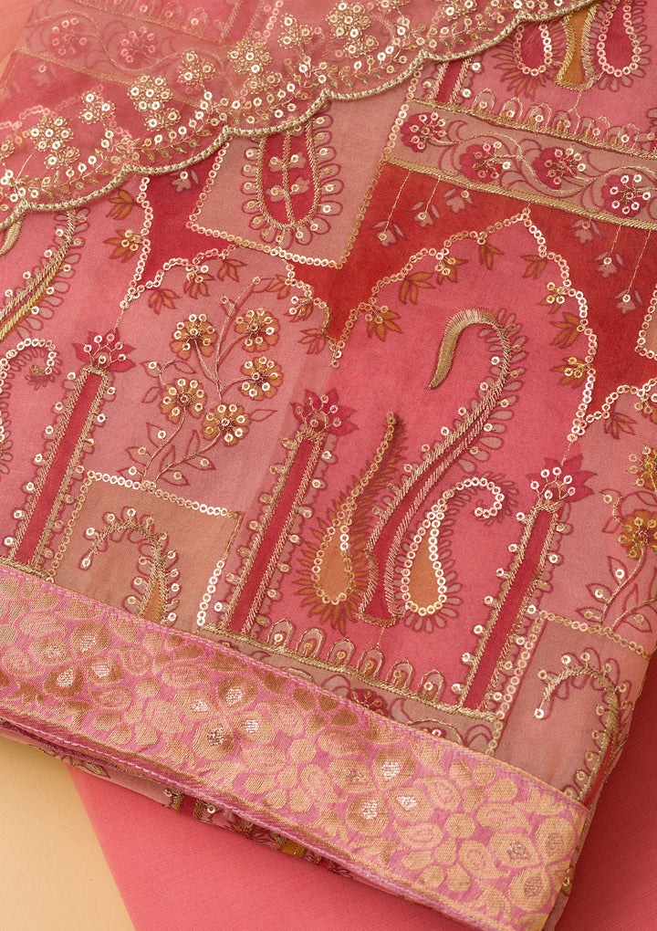 Pink Sequins Organza Unstitched Salwar Suit
