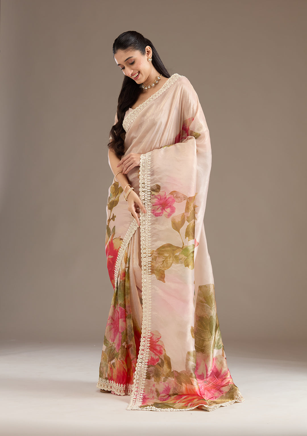 Pink Sequins Tissue Saree
