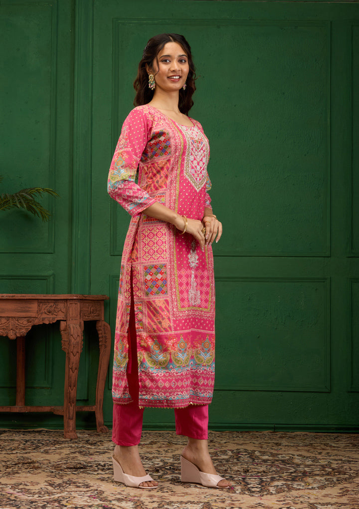Pink Stonework Semi Crepe Readymade Salwar Suit