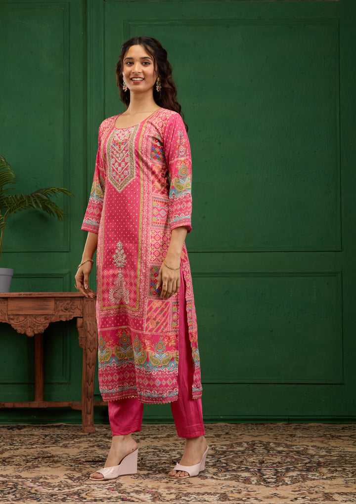 Pink Stonework Semi Crepe Readymade Salwar Suit