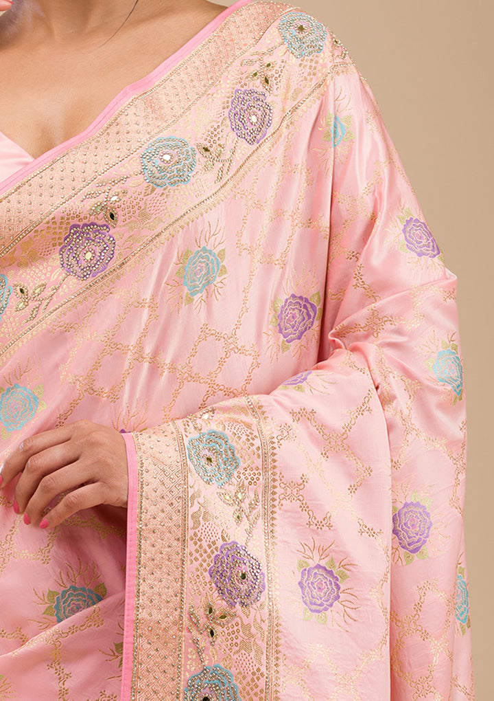 Koskii Orange Saree with Exquisite Threadwork – Traditional Elegance