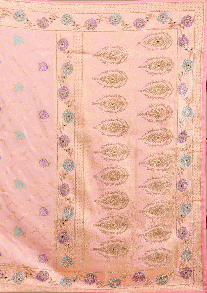 Koskii Orange Saree with Exquisite Threadwork – Traditional Elegance