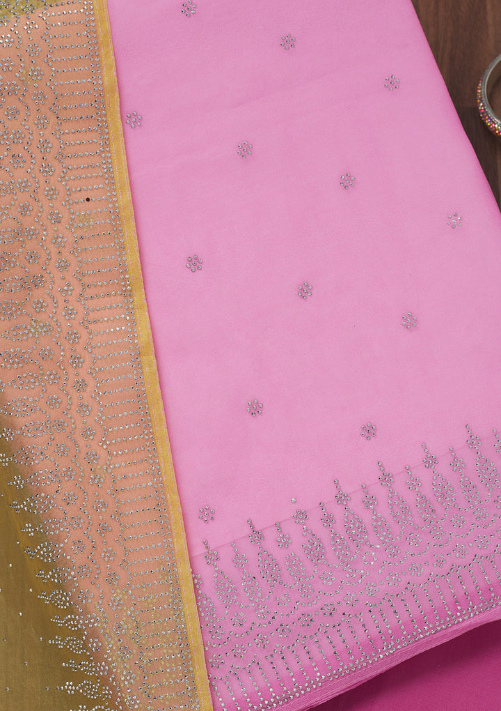 Pink Swarovski Tissue Unstitched Salwar Suit