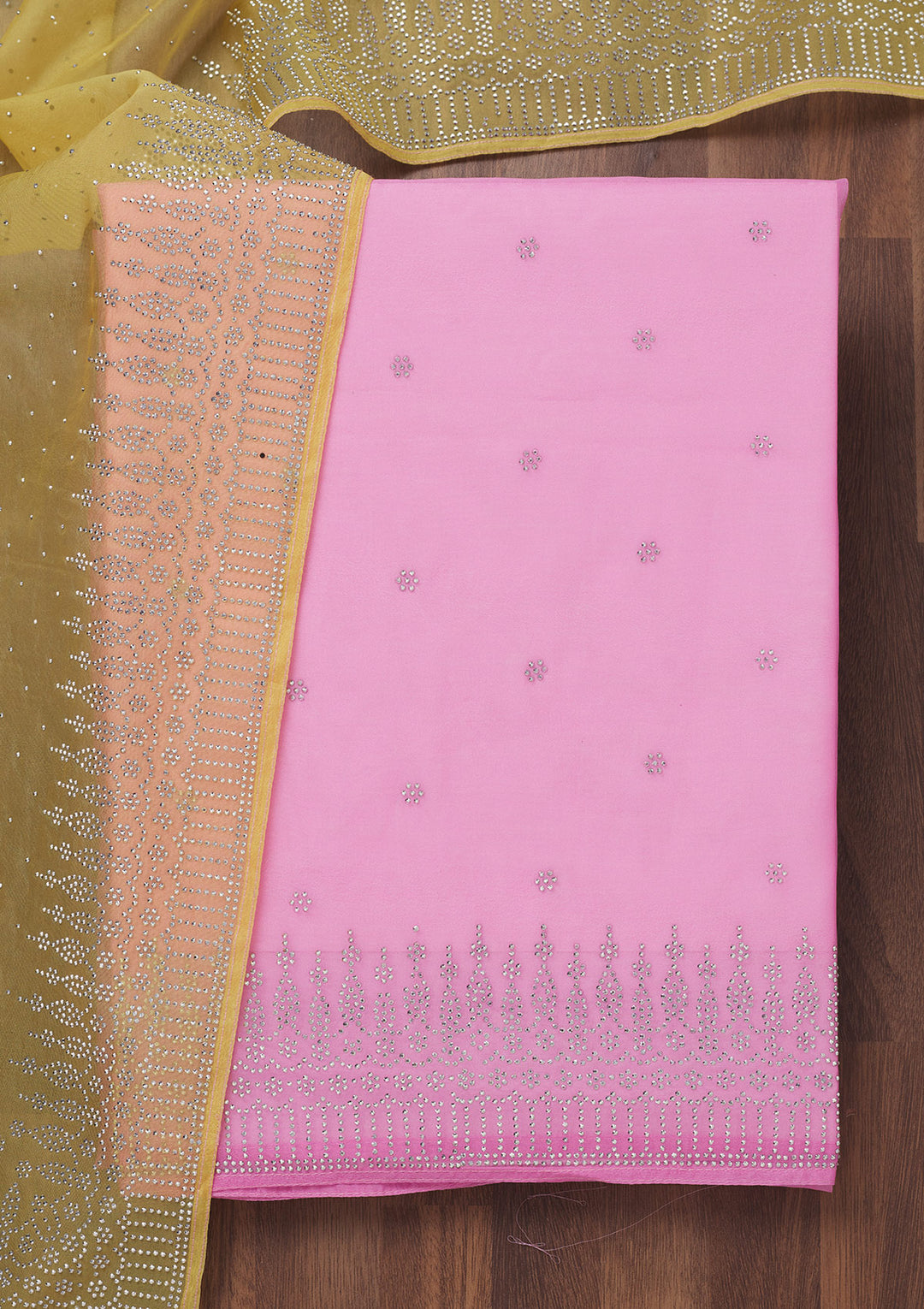 Pink Swarovski Tissue Unstitched Salwar Suit