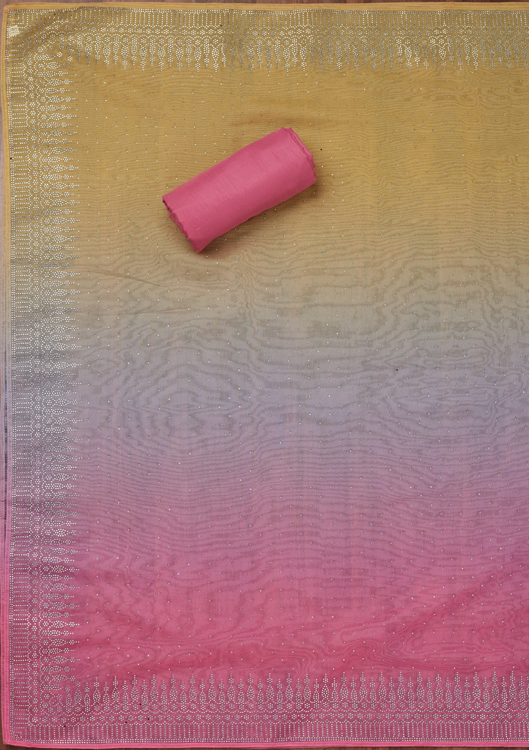 Pink Swarovski Tissue Unstitched Salwar Suit